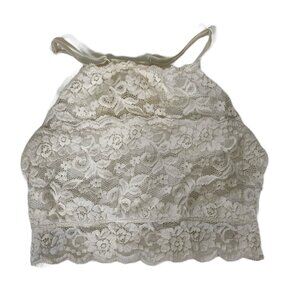 Mae Ivory Coquette High Neck Lace Wireless Bralette Size Small